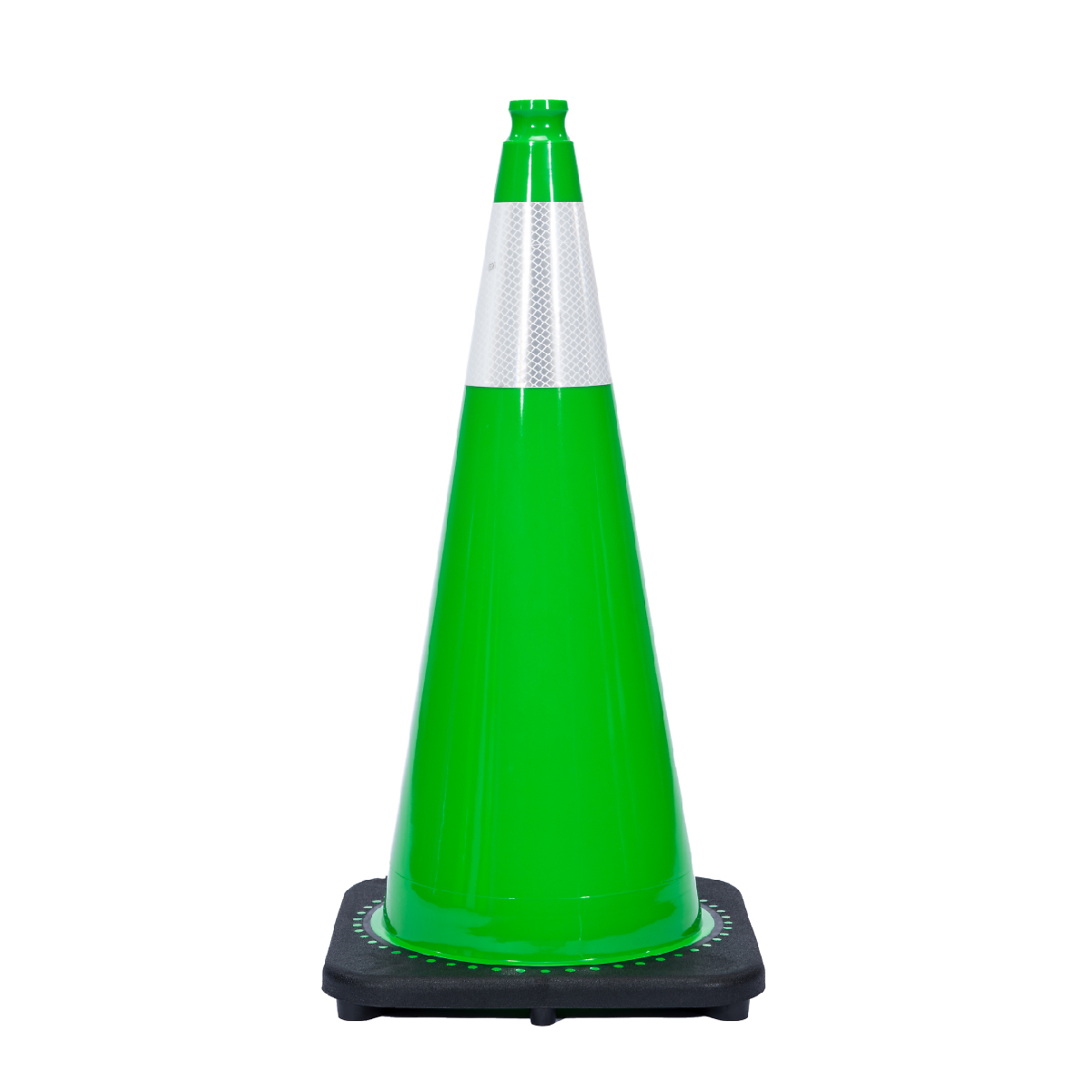JBC REVOLUTION SERIES 28" Wide Body 7 Lb. Green Traffic Cone With Black Base, Includes 6" Upper Reflective Collar, Model # RS70032C-GREEN+6